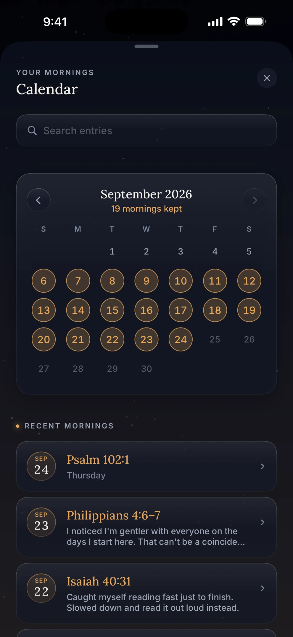 Koum calendar of mornings kept in September.