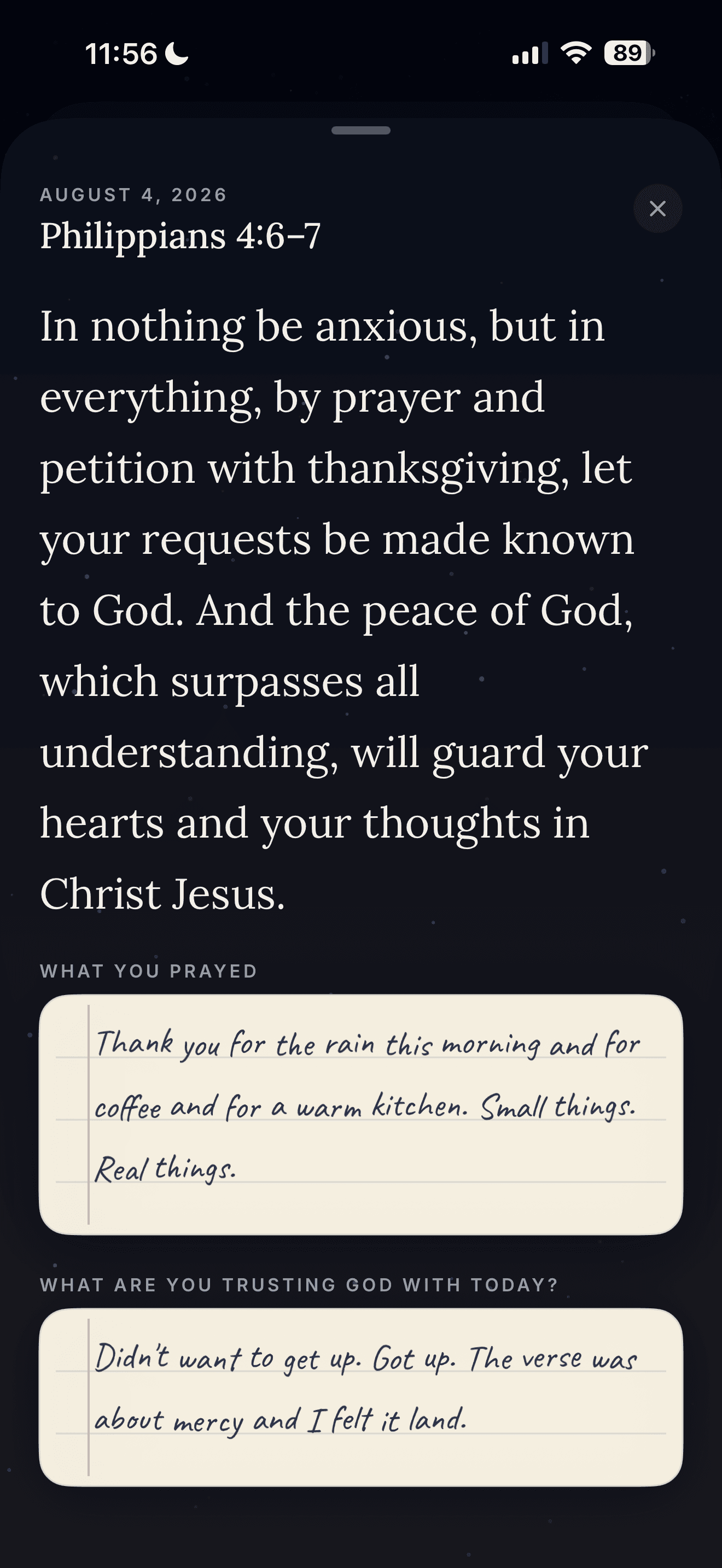 Koum prayer reflection for Philippians 4:6–7.