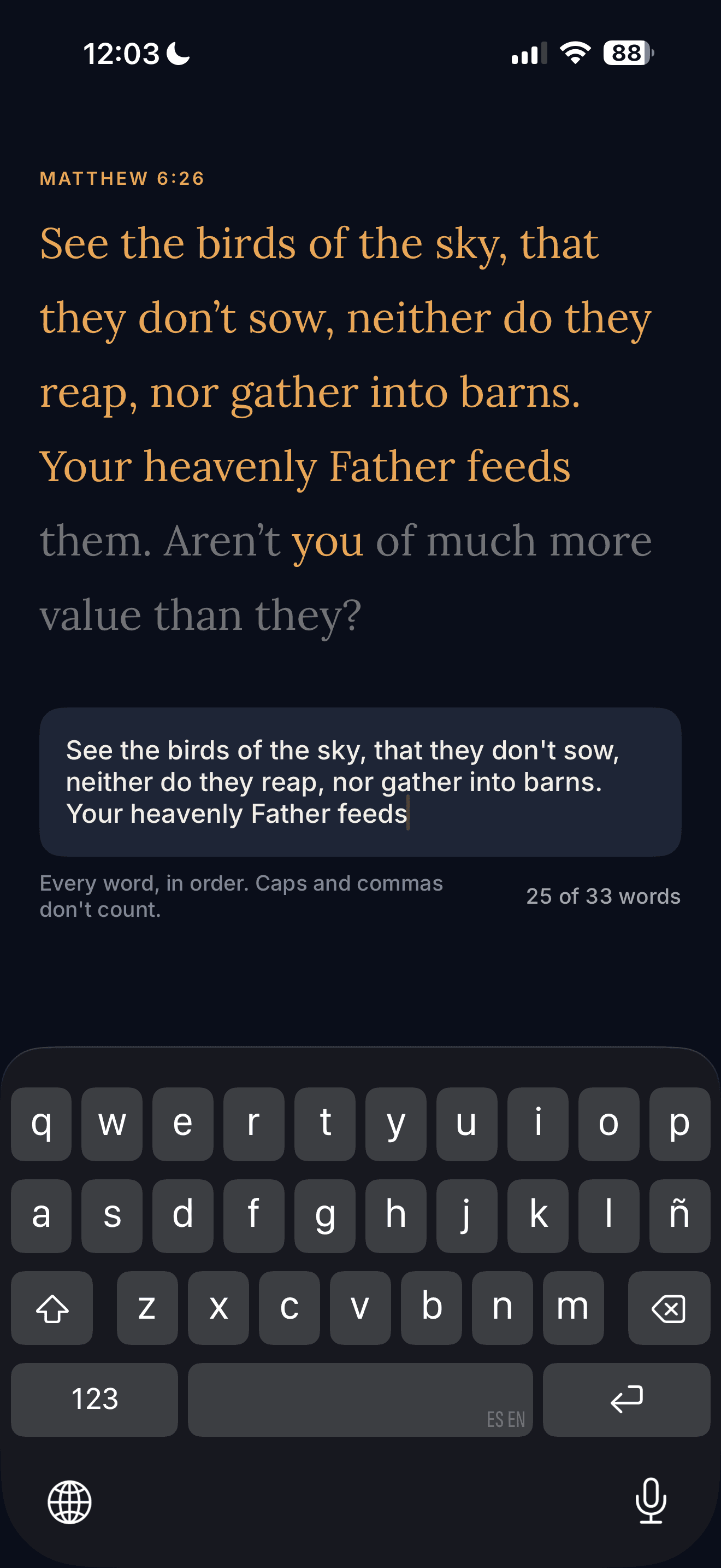 Koum type-it alarm screen prompting a verse task