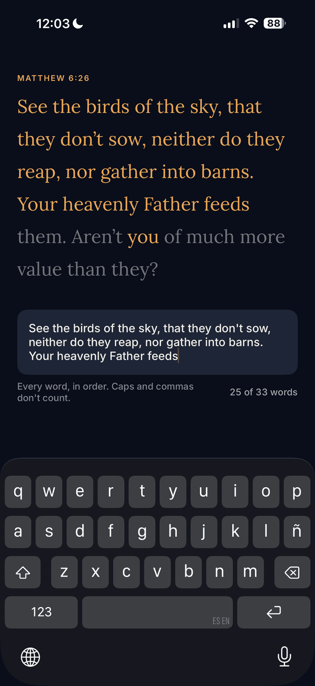 Koum Bible alarm asking the user to type a Scripture verse before dismissal.