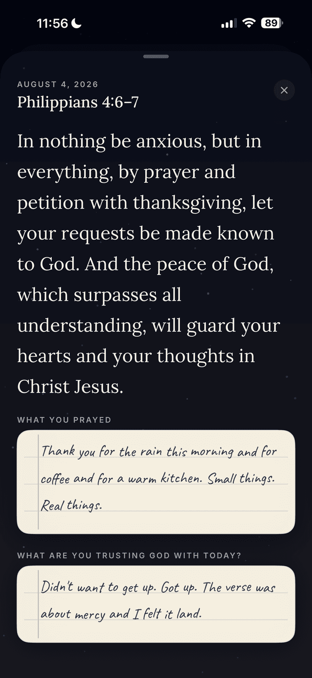 Koum prayer reflection screen for writing a private response after Scripture.